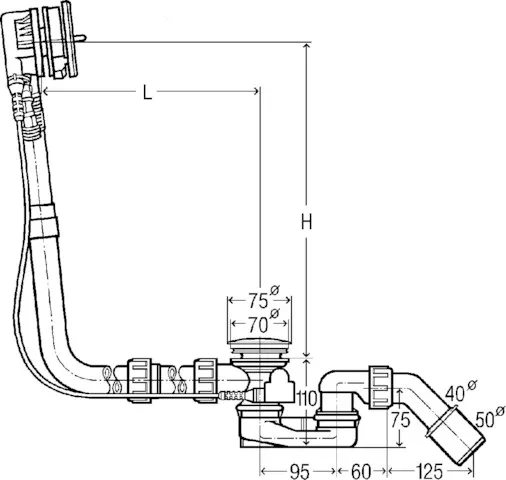 Viega Ab- und Überlaufgarnitur mit Zulauffunktion Modell 6161.71 „Multiplex Trio“ 6161.71 in 1070 mm × DN40 / 50 verchromt 24,6 cm Viega Ab- und Überlaufgarnitur mit Zulauffunktion Modell 6161.71 „Multiplex Trio“ 6161.71 in 1070 mm × DN40 / 50 verchromt 24,6 cm