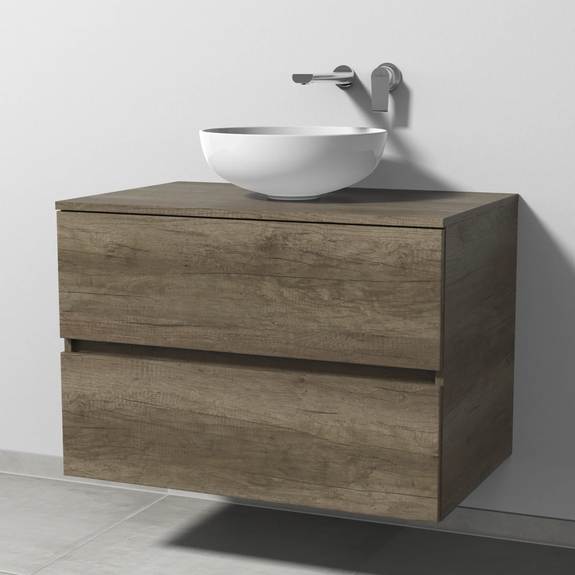 Sanipa Waschtischunterschrank „Solo One“ 800 × 561 × 520 mm in Eiche Nebraska, ohne Hahnlochbohrung, Becken mittig Sanipa Waschtischunterschrank „Solo One“ 800 × 561 × 520 mm in Eiche Nebraska, ohne Hahnlochbohrung, Becken mittig