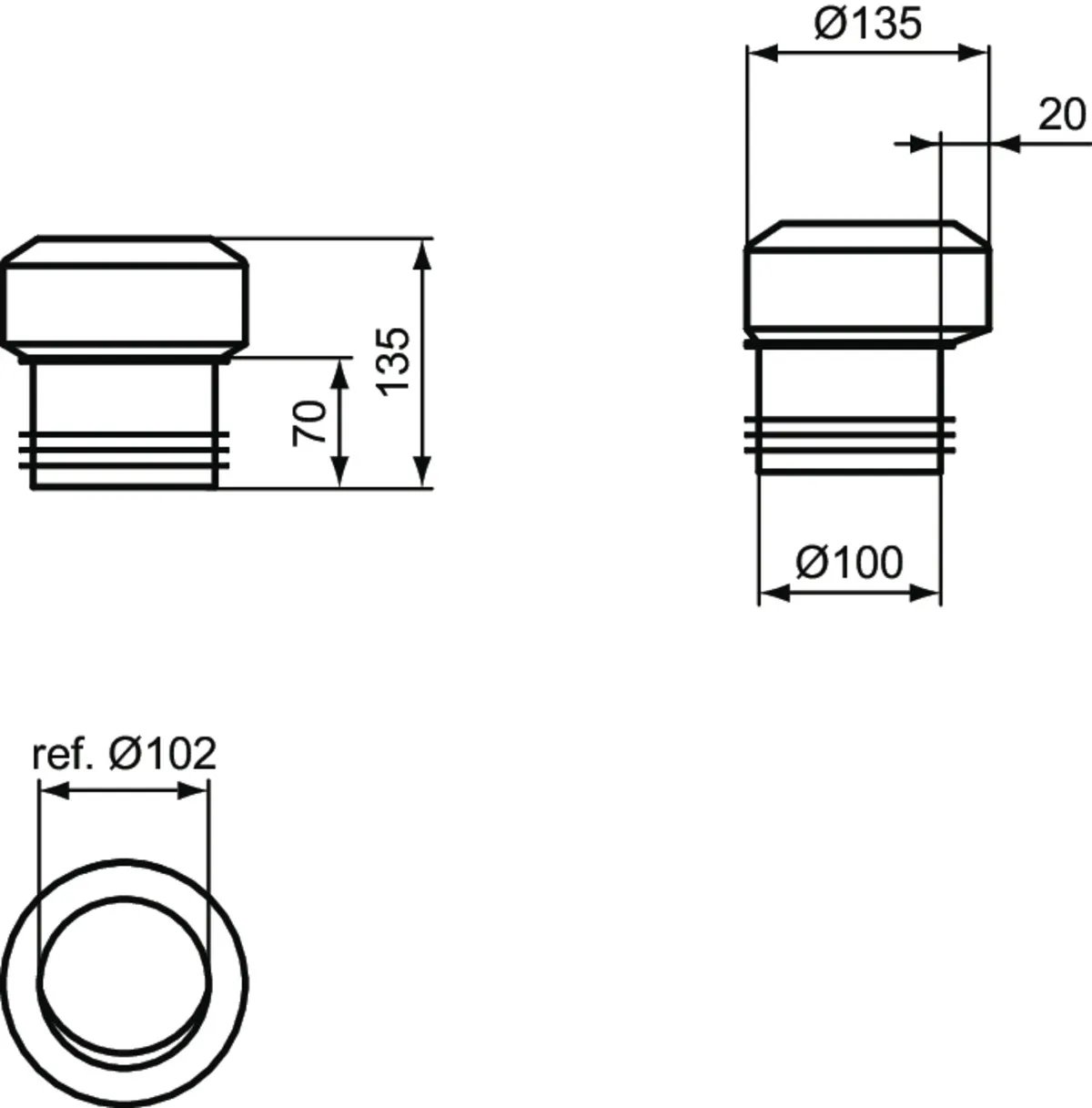 Ideal Standard WC-Anschlussstutzen T002867, Serienübergreifend, weiß, 20 mm Durchmesser Ideal Standard WC-Anschlussstutzen T002867, Serienübergreifend, weiß, 20 mm Durchmesser