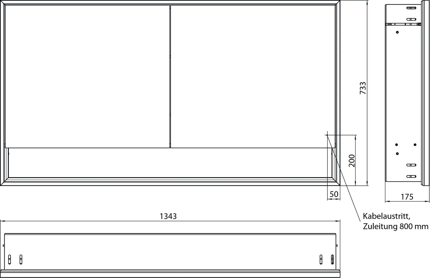 LED-Lichtspiegelschrank Loft mit Unterfach Unterputz, 1300 mm, 2-türig schwarz LED-Lichtspiegelschrank Loft mit Unterfach Unterputz, 1300 mm, 2-türig schwarz