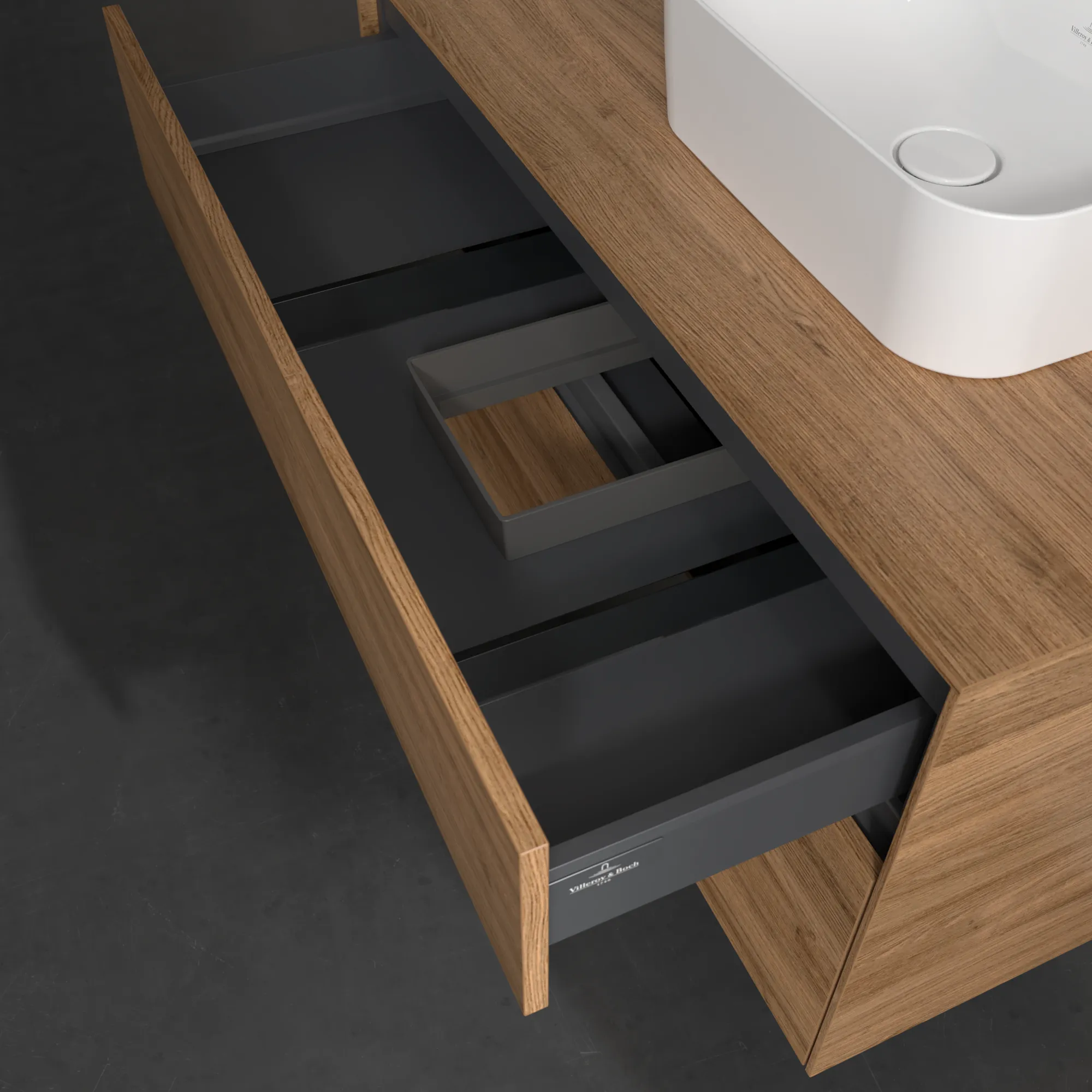 Villeroy & Boch Waschtischunterschrank „Collaro“ 1000 × 548 × 500 mm Kansas Oak, ohne Beleuchtung, für Becken rechts Villeroy & Boch Waschtischunterschrank „Collaro“ 1000 × 548 × 500 mm Kansas Oak, ohne Beleuchtung, für Becken rechts