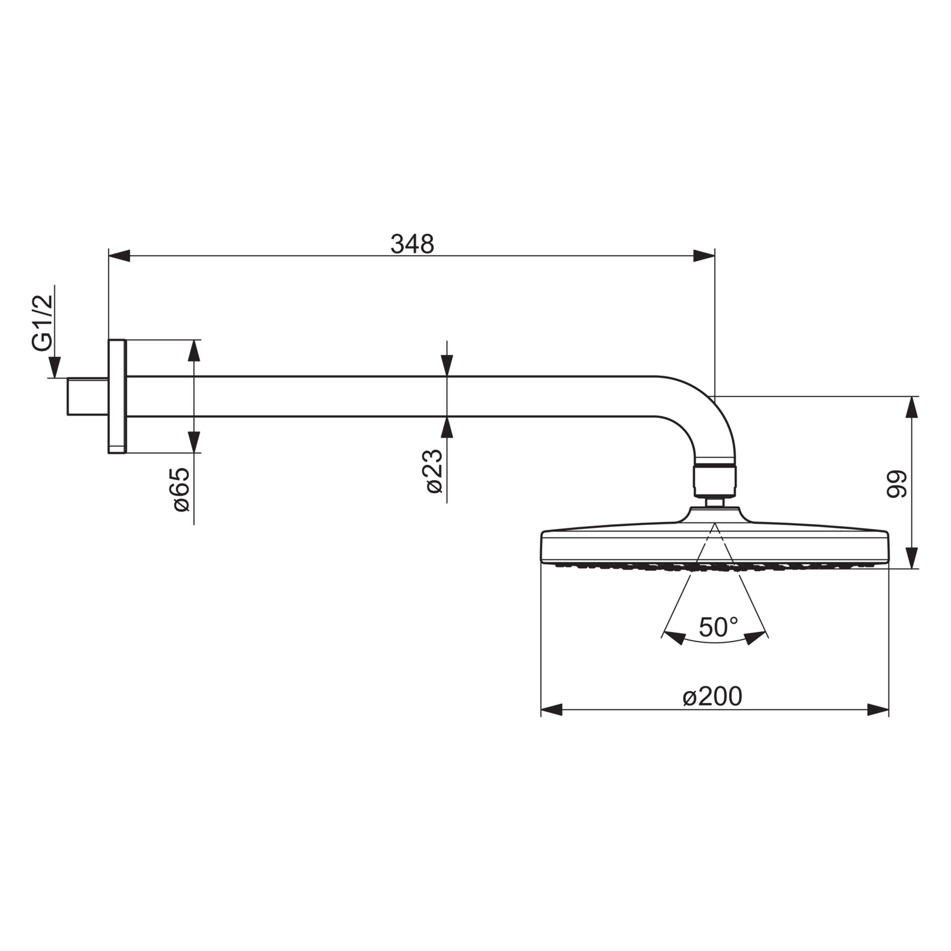 HA Kopfbrause HANSABASICJET 4436 1-strahlig Ausladung 348 mm DN 15 Chrom