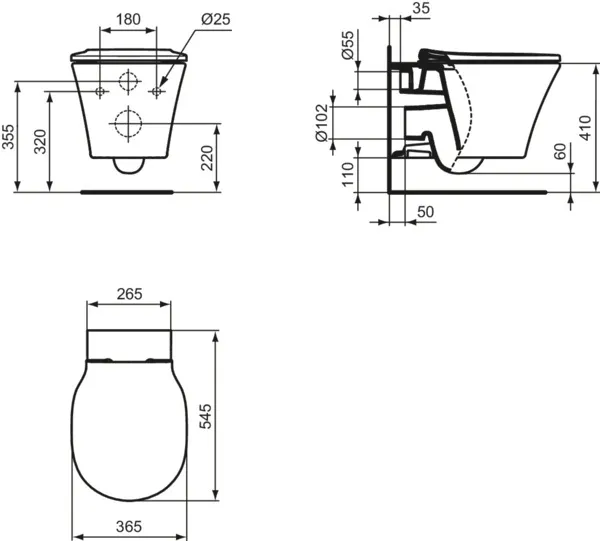 Wand-Tiefspül-WC-Kombipaket Connect Air, AQUABLADE, mit Softclosing, 365x540mm, Weiß