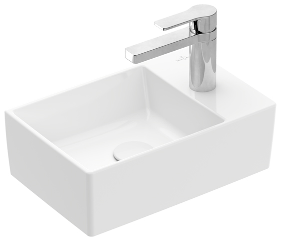 Handwaschbecken aus TitanCeram geschliffen „Memento 2.0“ 40 × 11,1 × 11,1 cm, mit Hahnlochbohrung, Hahnlochposition mittig in Weiß Alpin