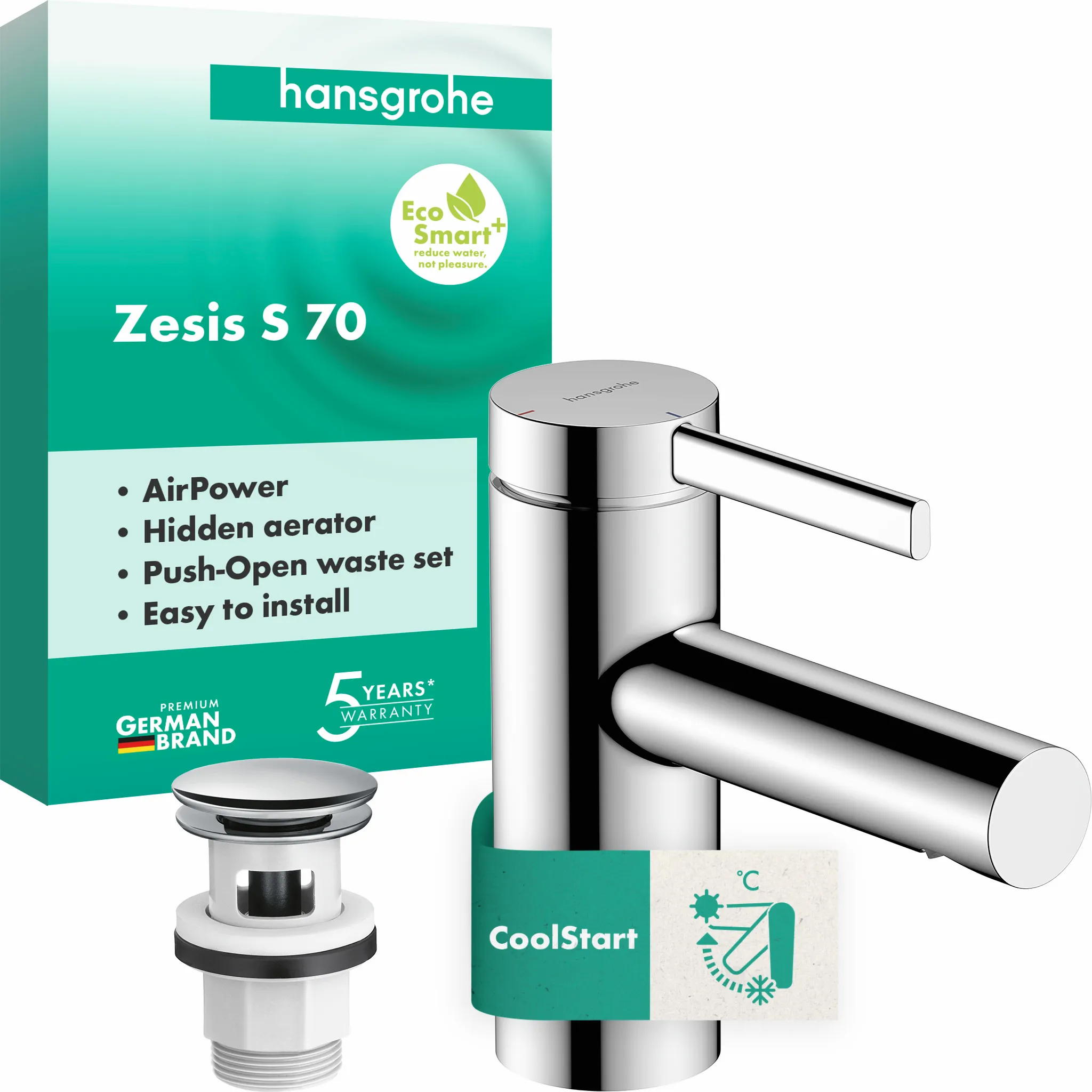 Hansgrohe Zesis S Einhebel-Waschtischmischer 70 CoolStart mit Push-Open Ablaufgarnitur, Chrom Hansgrohe Zesis S Einhebel-Waschtischmischer 70 CoolStart mit Push-Open Ablaufgarnitur, Chrom