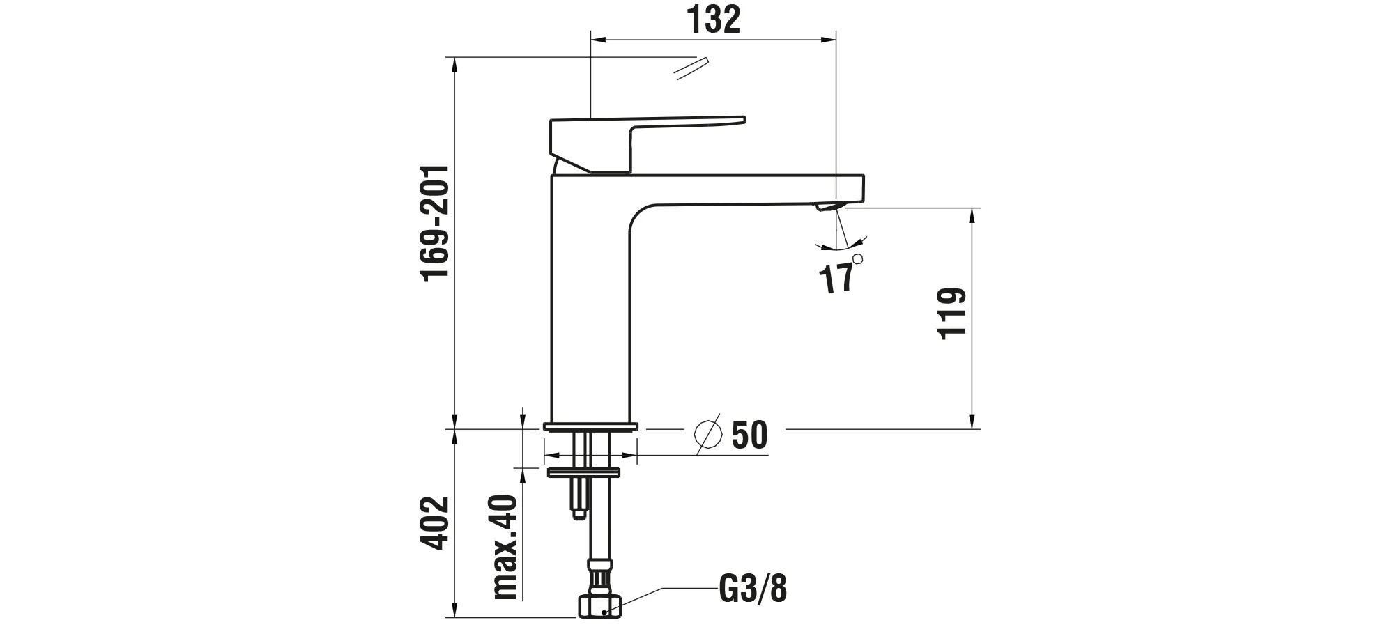 Einhebel-Waschtischmischer halbhohe Ausführung NEJA Festauslauf Ausladung 132 mm Höhe: 169 mm ohne Ablaufventil chrom