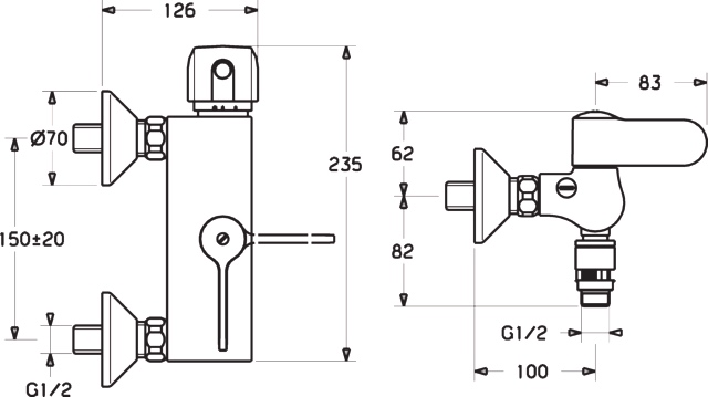 HA Brausebatterie HANSATEMPRA 0824 mit Sicherungseinrichtung DN15 Chrom