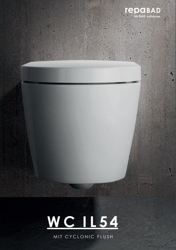 WC spülrandlos mit cyklonischer Spülung (cyclonic flush) „IL54“ 35 × 33,5 × 54 cm in Weiß Matt