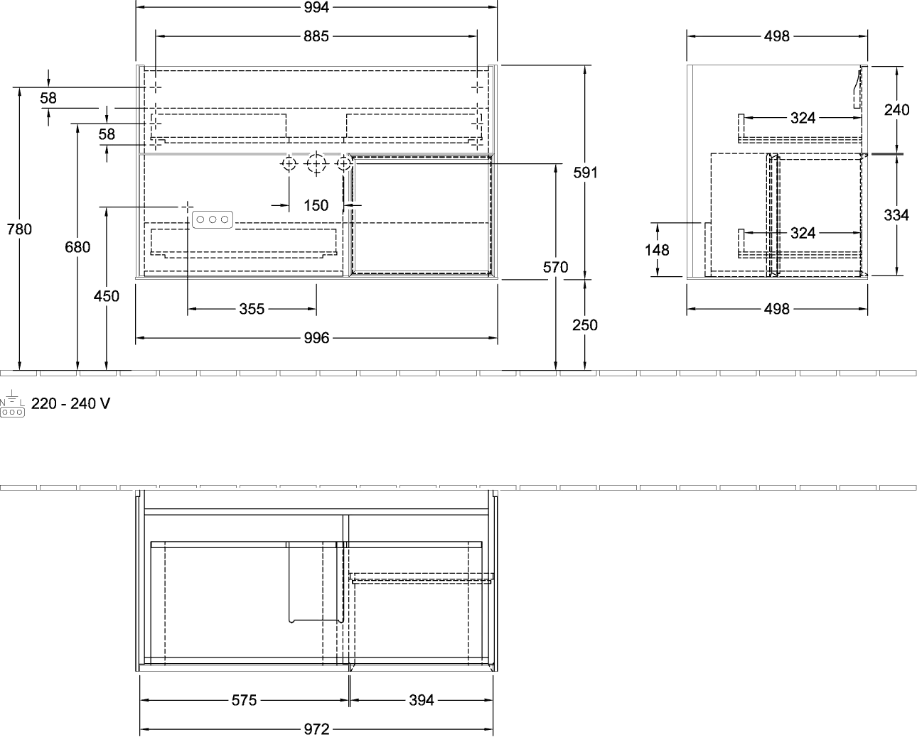 Villeroy & Boch Waschtischunterschrank „Finion“ für Schrankwaschtisch 996 × 591 × 498 mm Midnight Blue Matt Lacquer, für Becken mittig