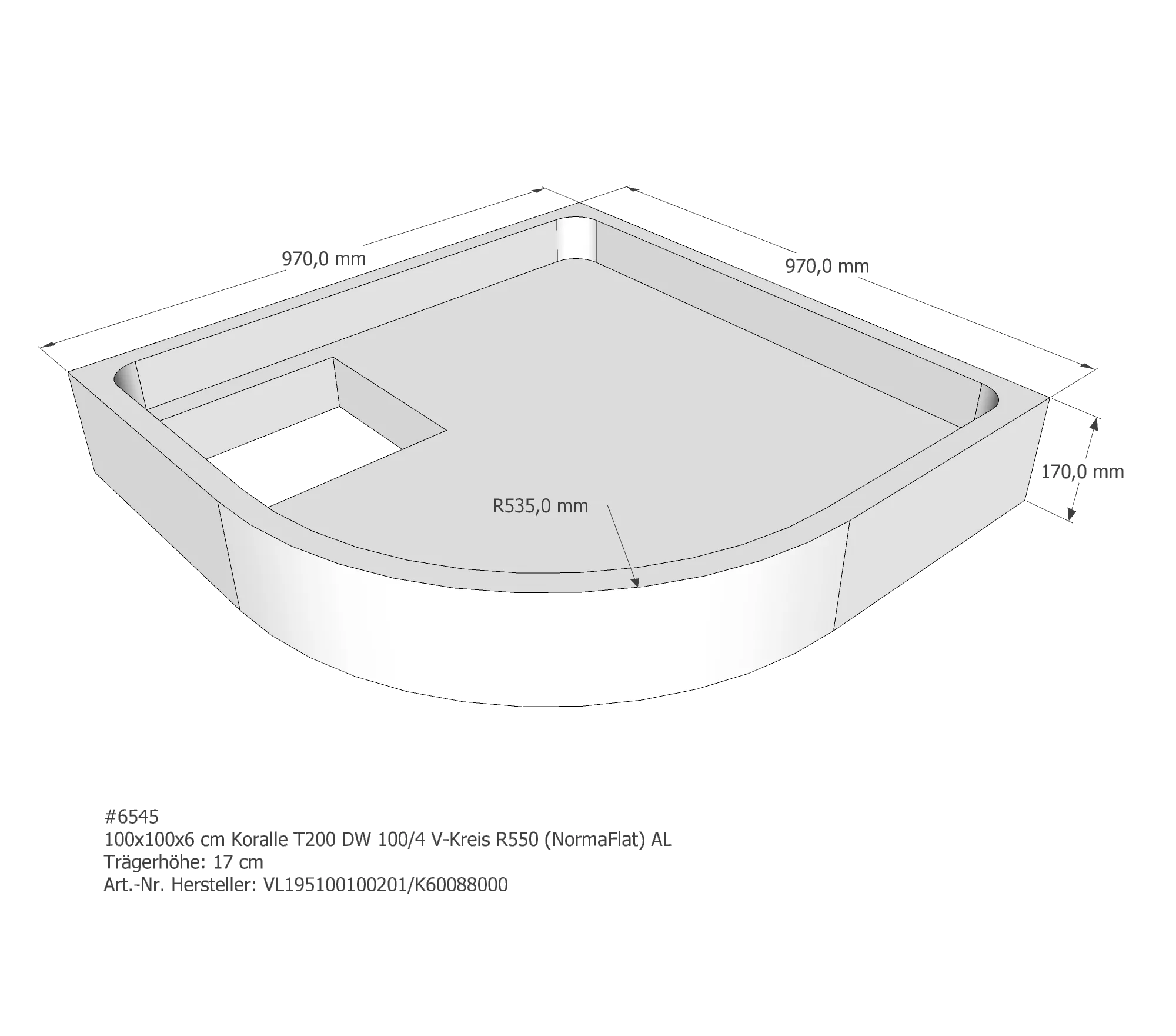 Duschwannenträger passend für Koralle T200 DW 100/4 (Norma) 100 × 100 × 6 cm
