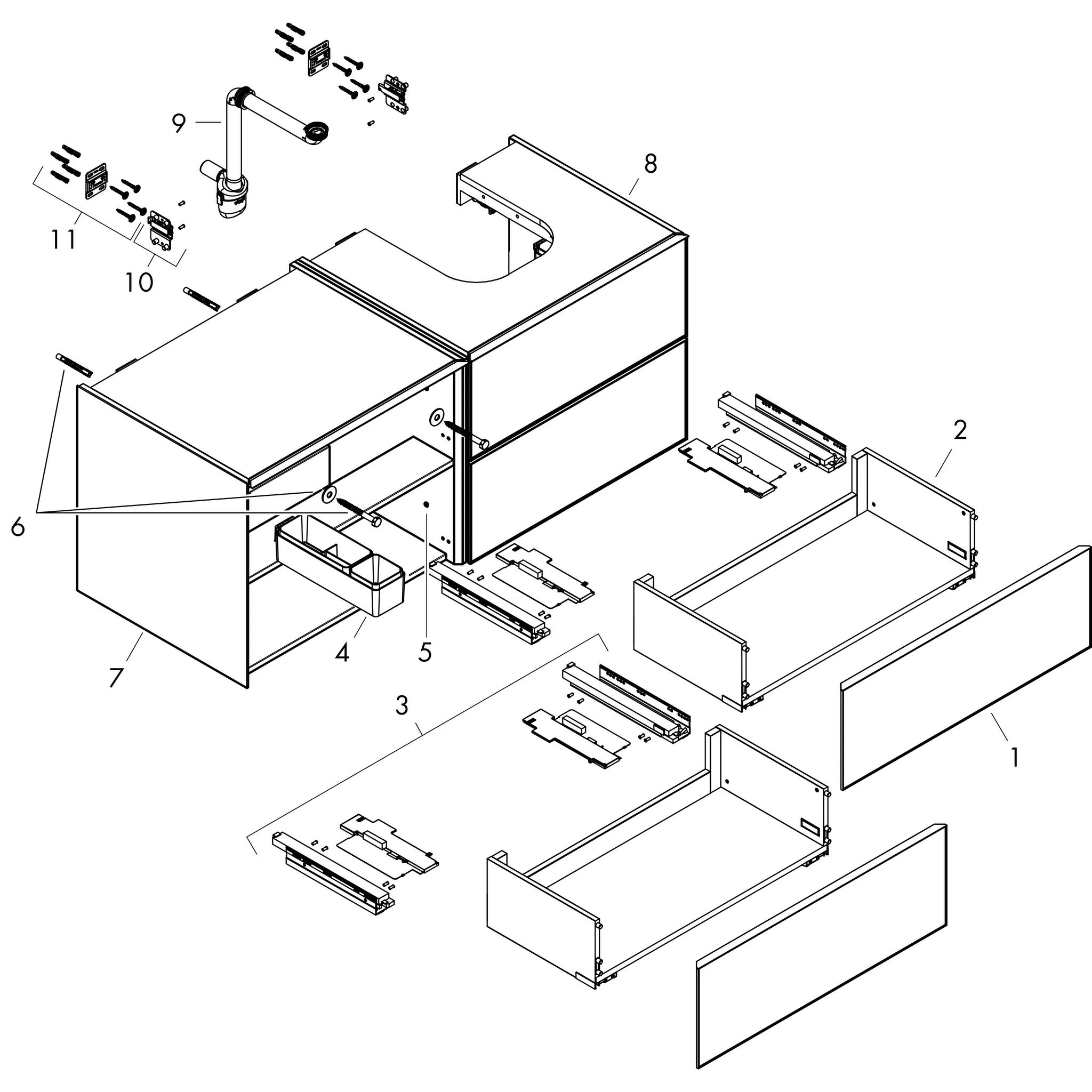 Hansgrohe Xevolos E Waschtischunterschrank Mattweiß 1370/550 mm mit 4 Schubkästen, griff- und geräuschlos, SoftClose, Wandmontage
