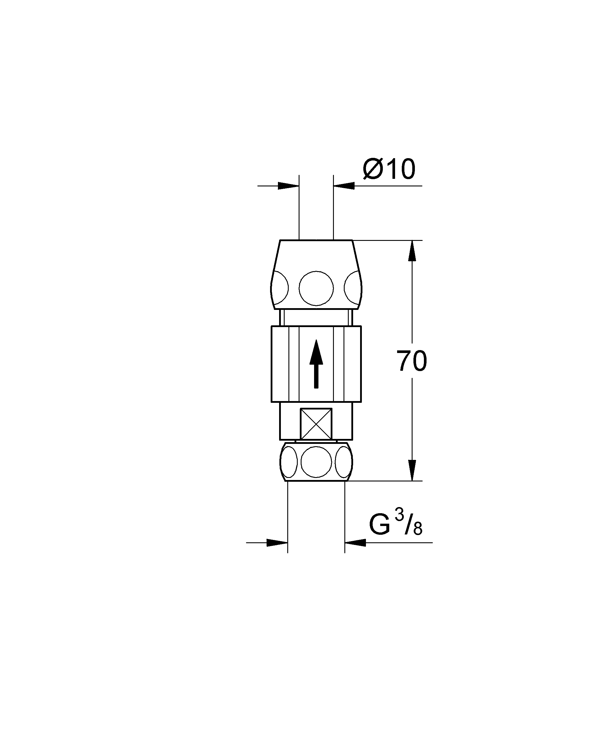 Rückflussverhinderer 41270, DN 10, für Eckventile, senkrechter oder waagerechter Einbau, Quetschverschraubung Ø 10 mm (3/8''), Verschraubung 3/8'', Sicherungseinrichtung Typ EB, zur Eigensicherung gegen Rückfließen, chrom