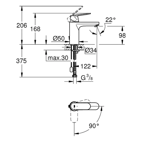 Grohe Eurosmart Cosmopolitan Einhand-Waschtischbatterie M-Size, Einlochmontage, chrom Grohe Eurosmart Cosmopolitan Einhand-Waschtischbatterie M-Size, Einlochmontage, chrom
