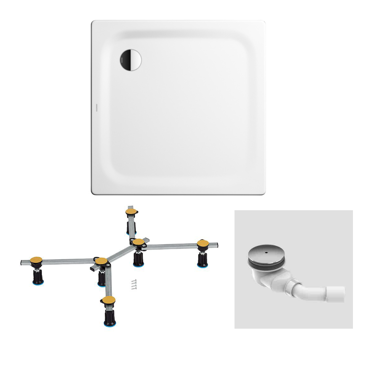 Set-Duschwanne Superplan 90 × 90 cm mit Füßen und Ablauf, weiß Set-Duschwanne Superplan 90 × 90 cm mit Füßen und Ablauf, weiß