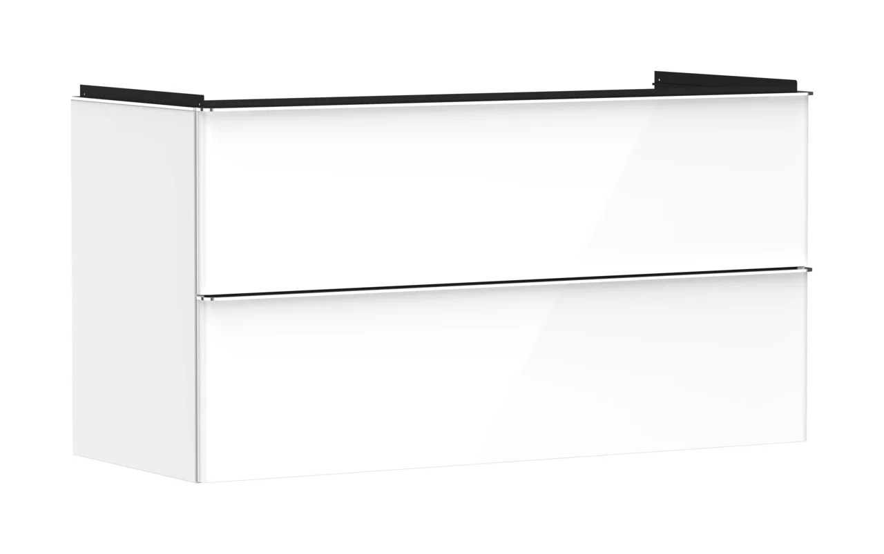 Hansgrohe Xelu Q Waschtischunterschrank, weiß hochglänzend, 1.180 x 475 mm, 2 Schubkästen, chromglänzende Griffe, SoftClose, vormontiert