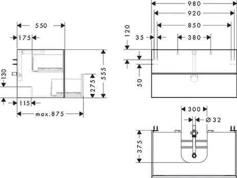 Xevolos E Waschtischunterschrank Schiefergrau Matt 980/550 mit 2 Schubkästen für Konsolen mit Aufsatzwaschtisch geschliffen Bronze Struktur Xevolos E Waschtischunterschrank Schiefergrau Matt 980/550 mit 2 Schubkästen für Konsolen mit Aufsatzwaschtisch geschliffen Bronze Struktur