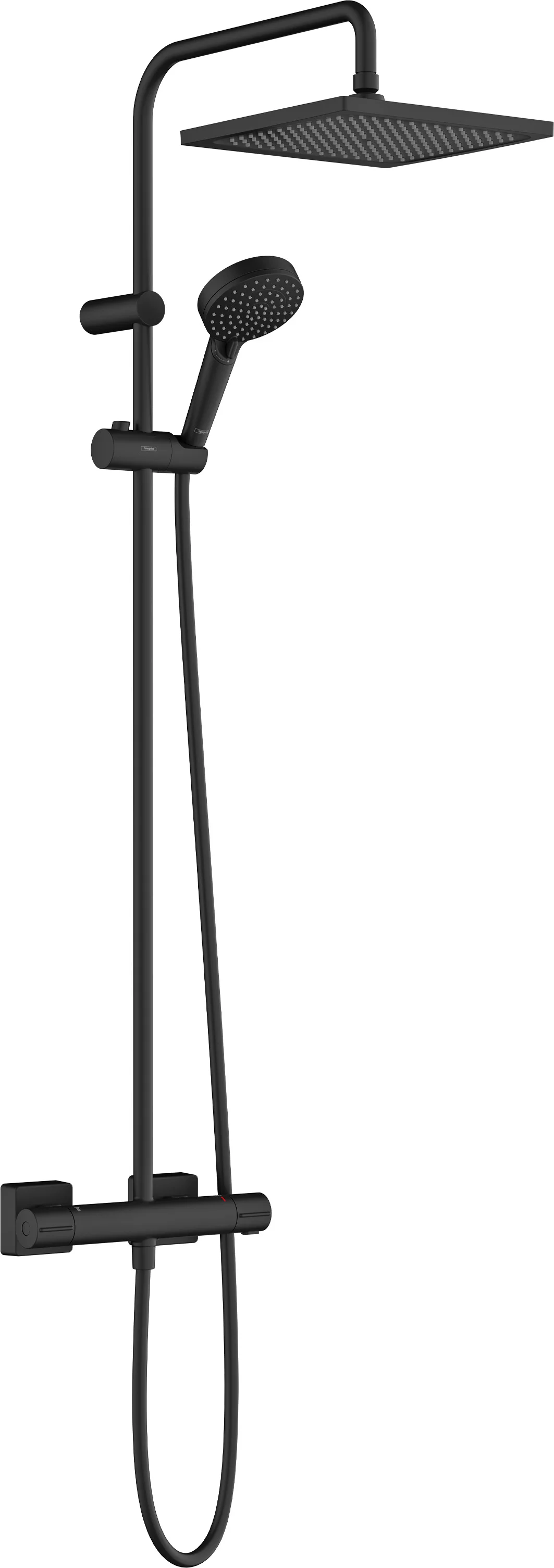 Hansgrohe Vernis Shape Showerpipe 240 1jet mit Thermostat, mattschwarz, 240 x 240 mm, Aufputzinstallation
