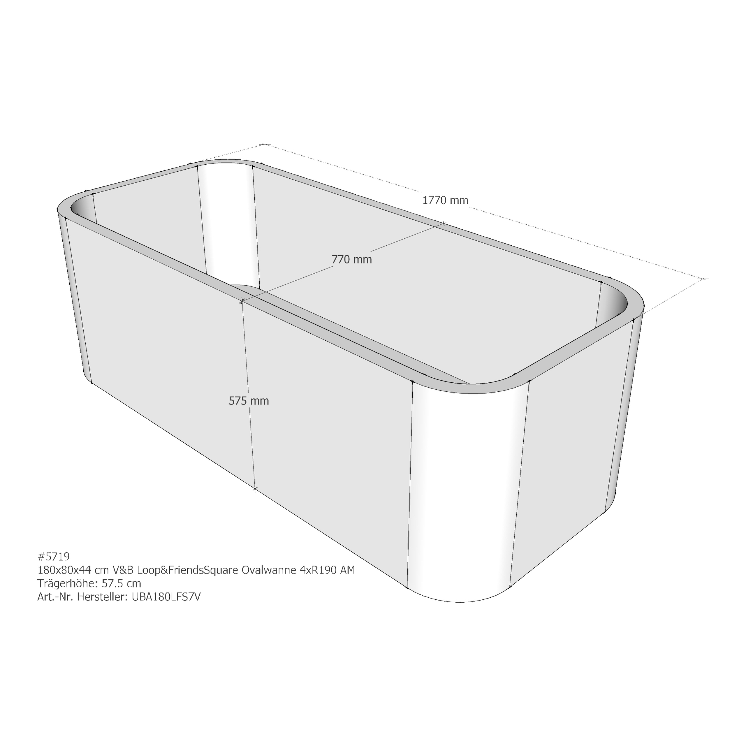 Badewannenträger für Villeroy & Boch Loop&amp;Friends Square 180 × 80 × 44 cm