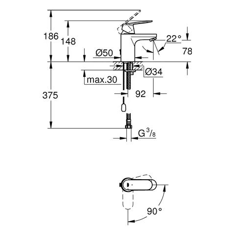 Einhand-Waschtischbatterie Eurosmart Cosmopolitan 23378, S-Size, Einlochmontage, versenkbare Kette, Energie-Spar-Funktion Mittelstellung kalt, chrom Einhand-Waschtischbatterie Eurosmart Cosmopolitan 23378, S-Size, Einlochmontage, versenkbare Kette, Energie-Spar-Funktion Mittelstellung kalt, chrom