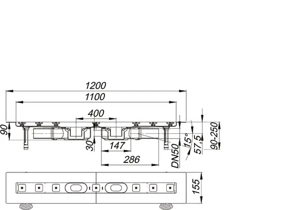 Duschrinne CeraLine Plan F Duo 1100 mm, DN 50 Duschrinne CeraLine Plan F Duo 1100 mm, DN 50