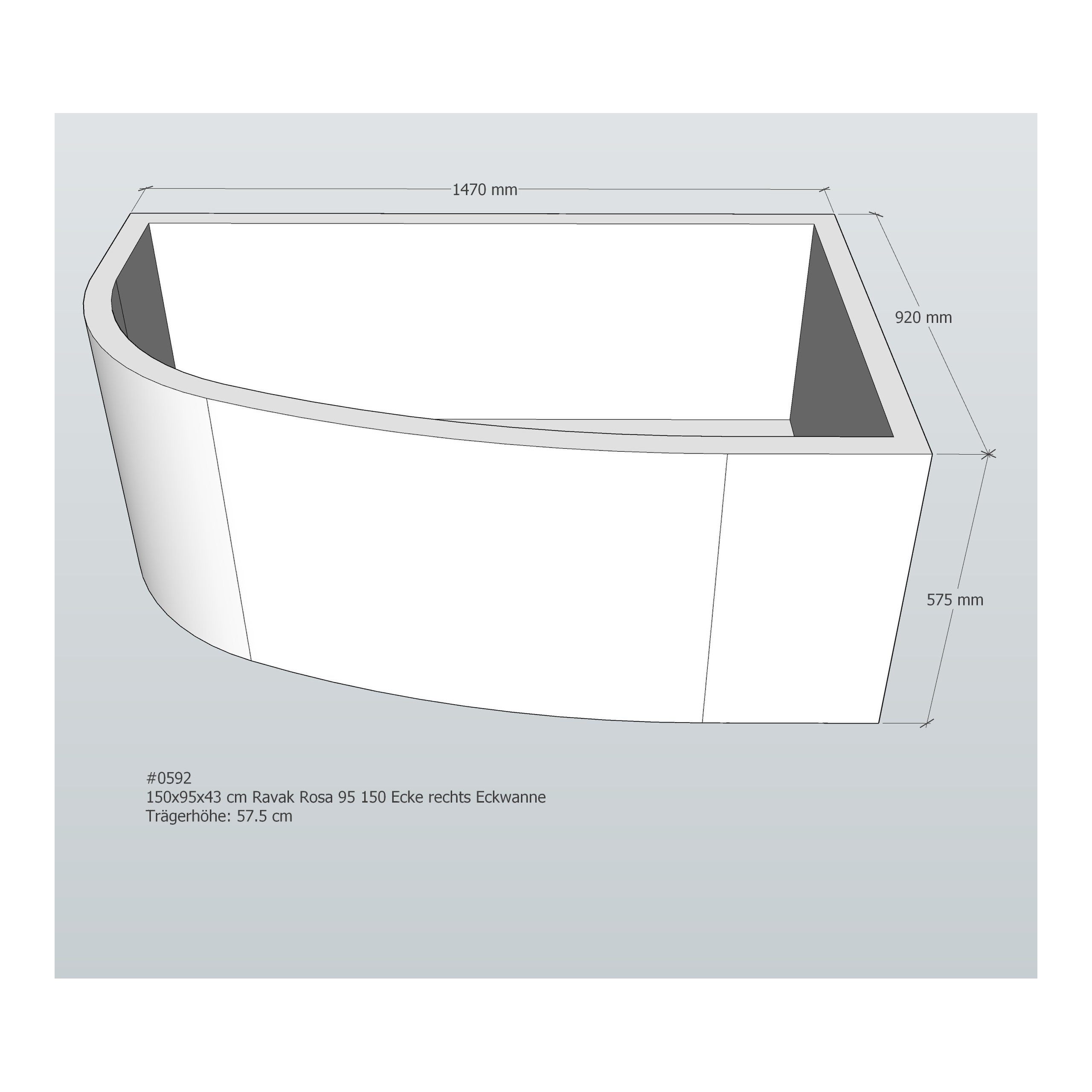 Badewannenträger für Ravak Rosa 95 150 rechts 150 × 95 × 43 cm