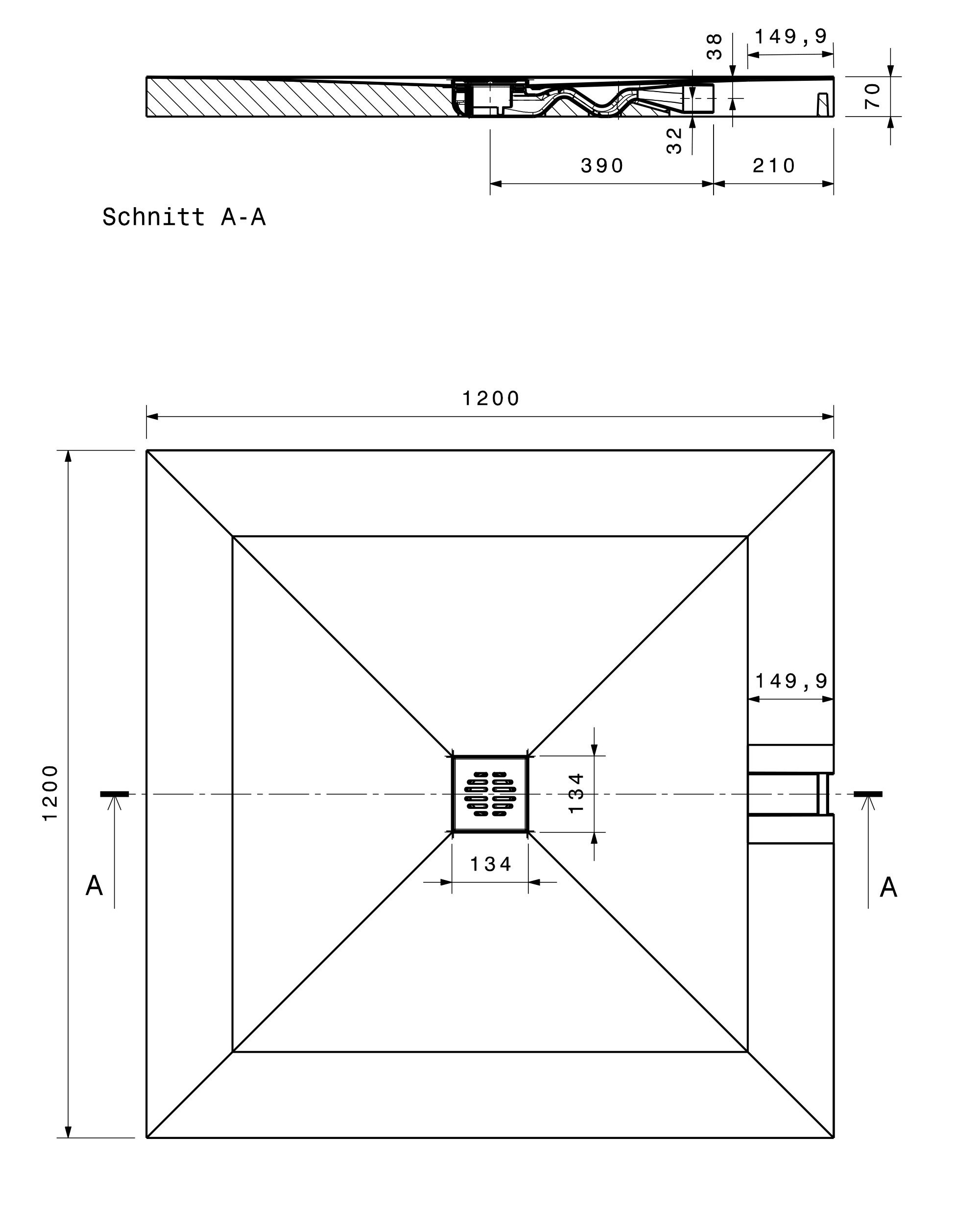 Set aus Poresta Duschelement mit Dichtband (5 Meter), Innenecke, Verbundsabdichtung Dispersion Tube Duschelement, 120 × 120 cm