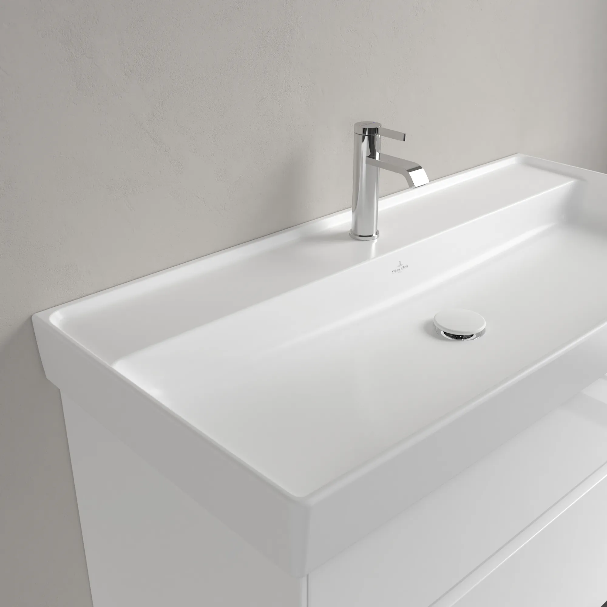 Villeroy & Boch Schrankwaschtisch aus TitanCeram „Collaro“ 1000 × 470 × 160 mm, mit Hahnlochbohrung, Hahnlochposition mittig in Stone White Villeroy & Boch Schrankwaschtisch aus TitanCeram „Collaro“ 1000 × 470 × 160 mm, mit Hahnlochbohrung, Hahnlochposition mittig in Stone White