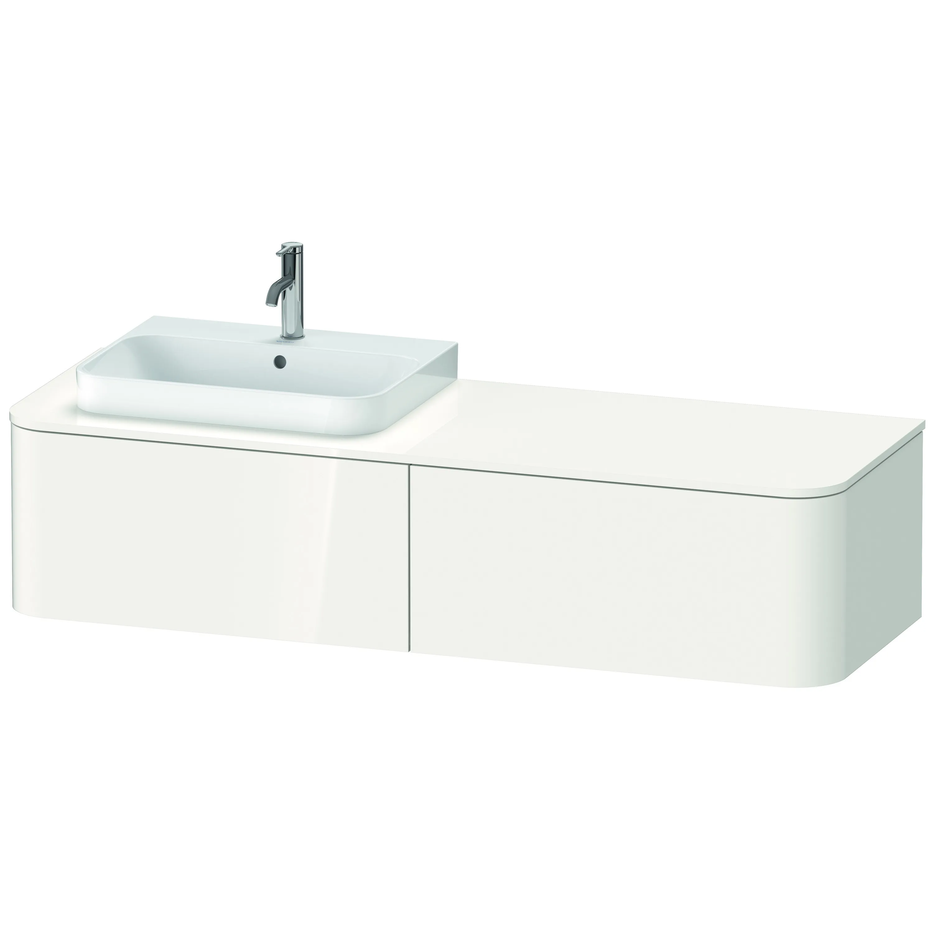 Duravit Waschtischunterschrank wandhängend „Happy D.2 Plus“ 160 × 35,4 × 55 cm Weiß Hochglanz, links