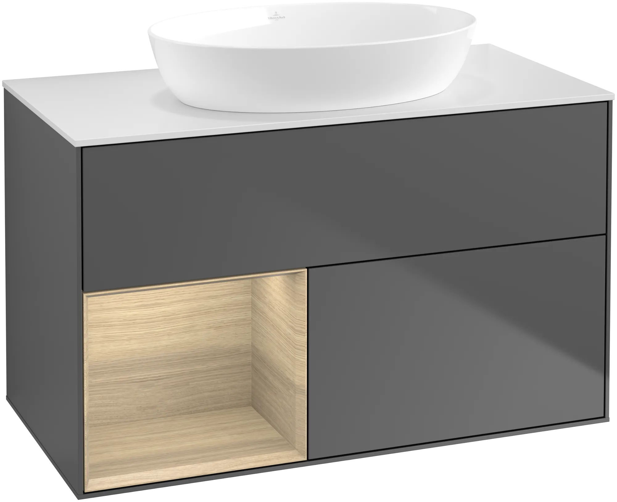 Villeroy & Boch Finion Waschbeckenunterschrank GA1 1000x603x501mm Anthrazit Matt Lack / Eiche Spiegeloptik / Glas Weiss Matt