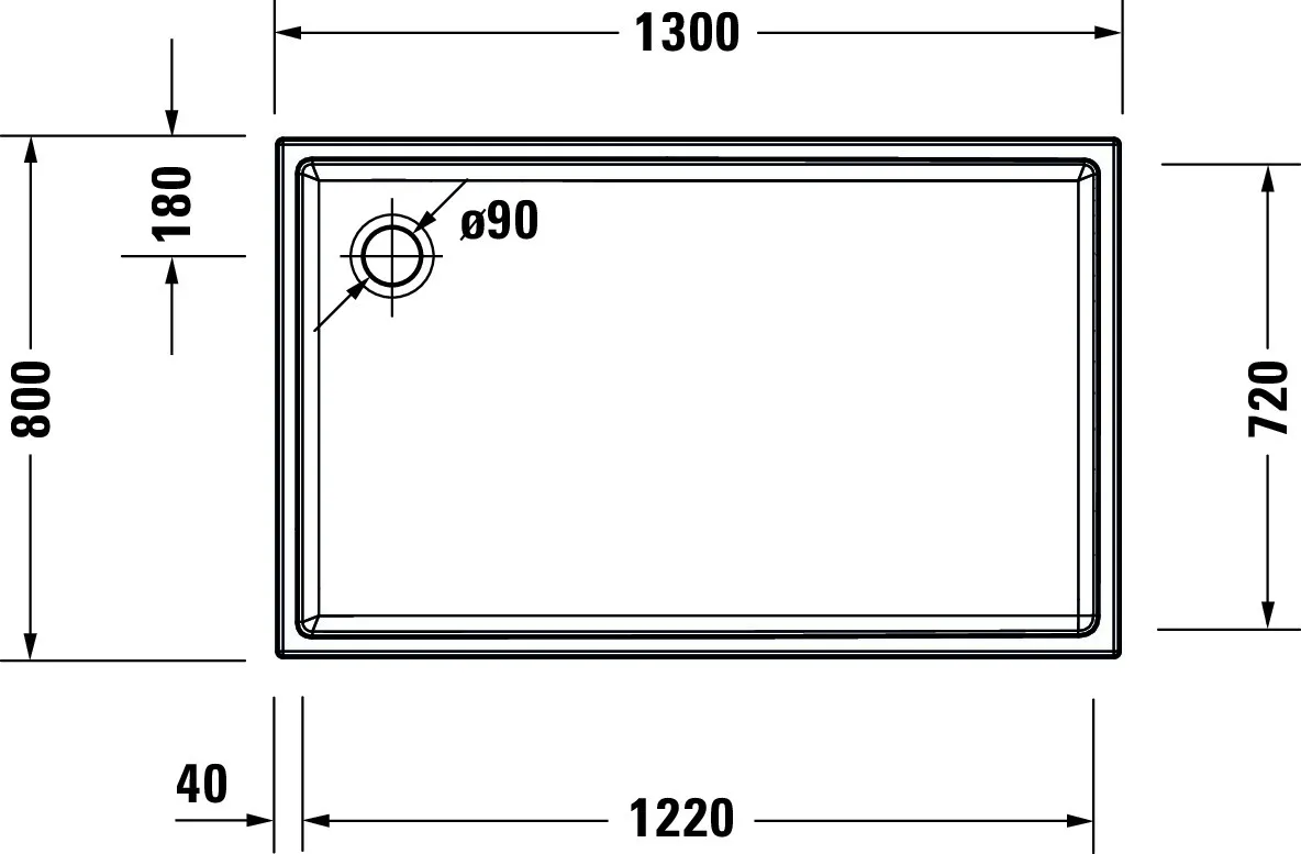 Duravit rechteck Duschwanne „Starck Slimline“ 130 × 80 cm 