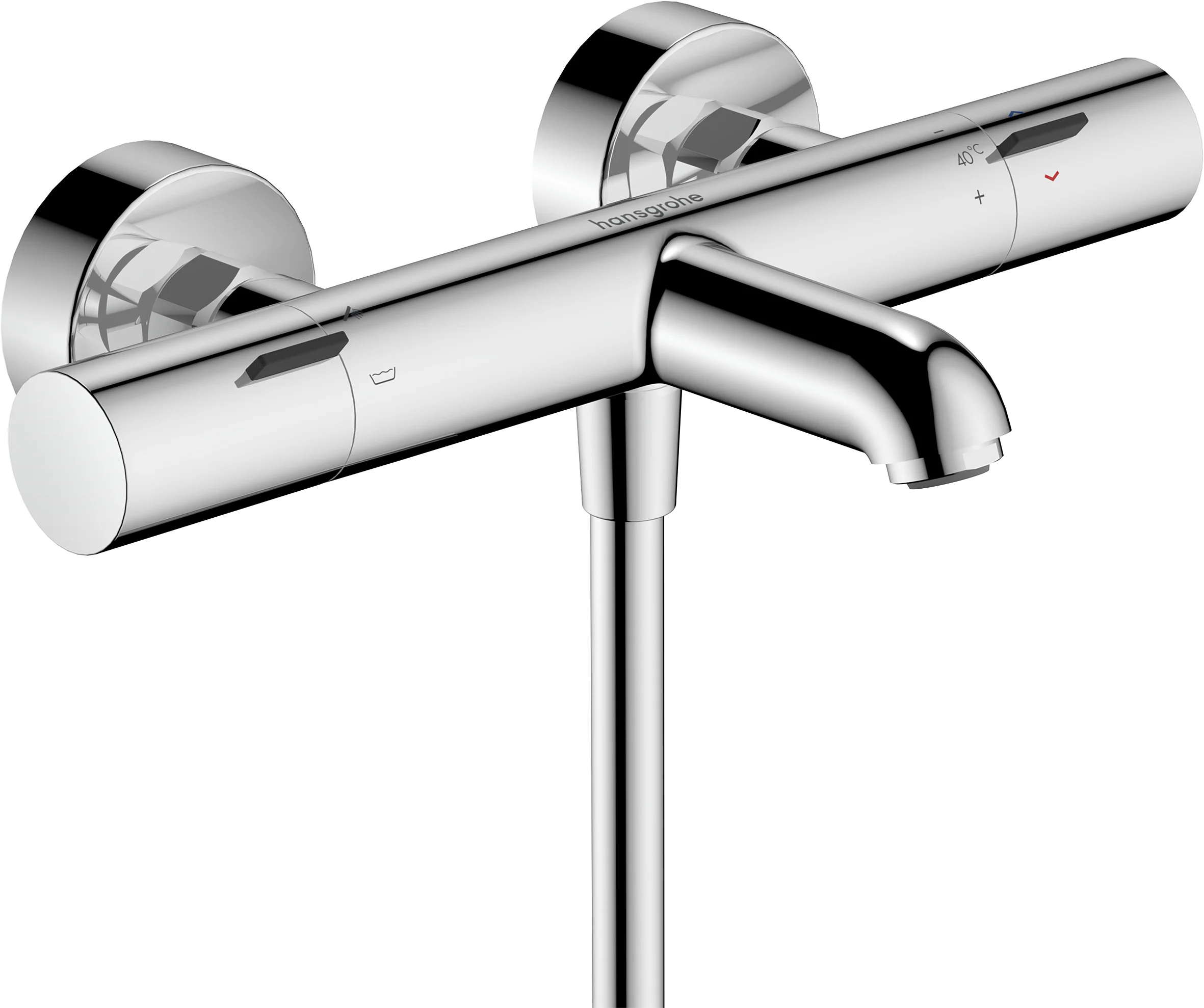 Hansgrohe Ecostat Fine Wannenthermostat Aufputz Chrom, Ausladung 177 mm, 2 Verbraucher, Temperatur- und Volumensteuerung