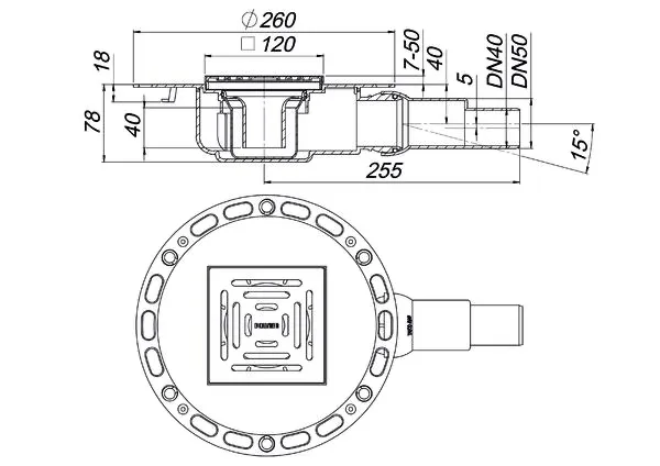Bodenablauf TistoPlan K 12, DN 40/DN 50, 120 x 120 mm Bodenablauf TistoPlan K 12, DN 40/DN 50, 120 x 120 mm