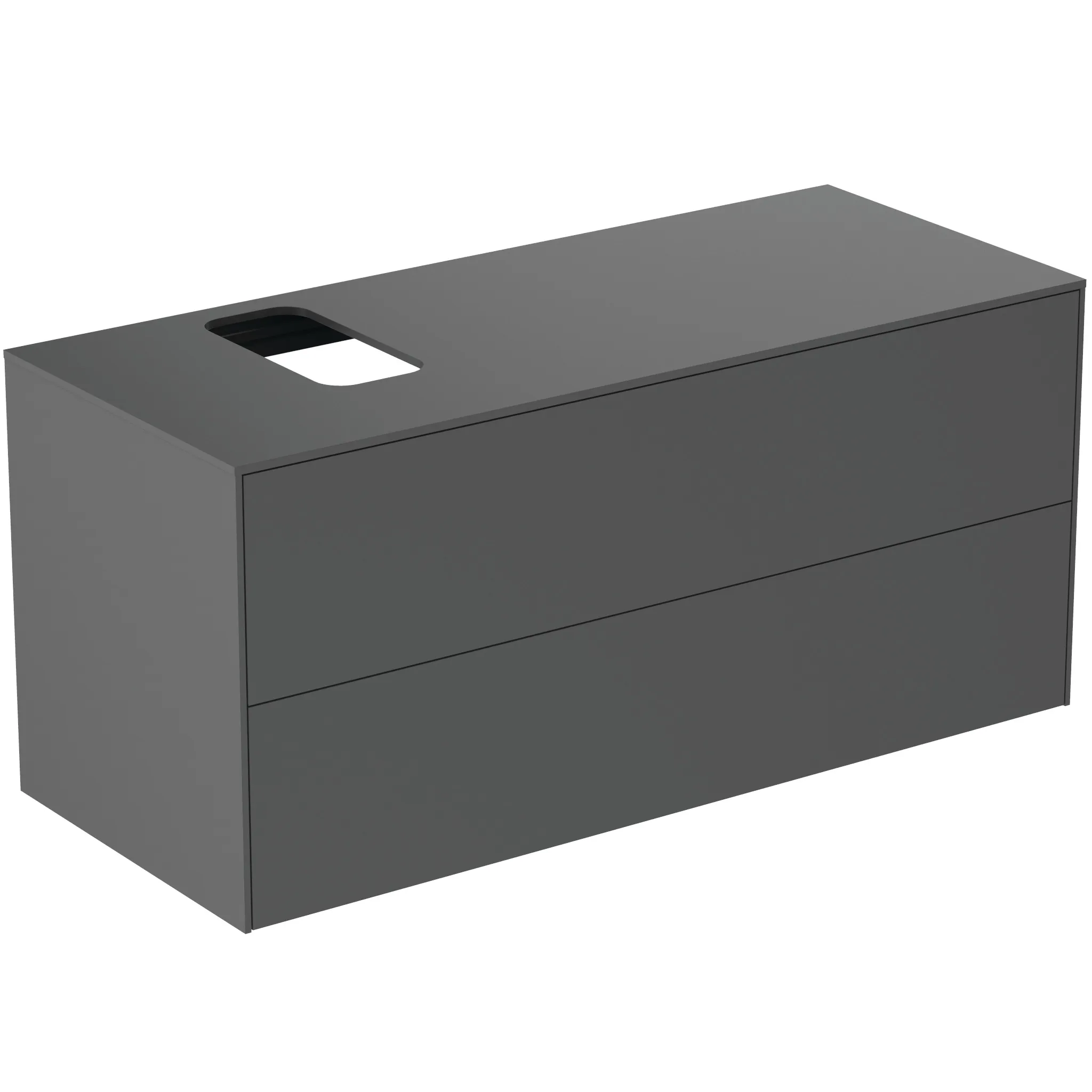 Ideal Standard Waschtischunterschrank Conca, Anthrazit matt, 1.202 x 505 x 550 mm, 2 Auszüge mit Push-Open und Softclose-Einzug, wahlweise Ausschnitt links oder rechts