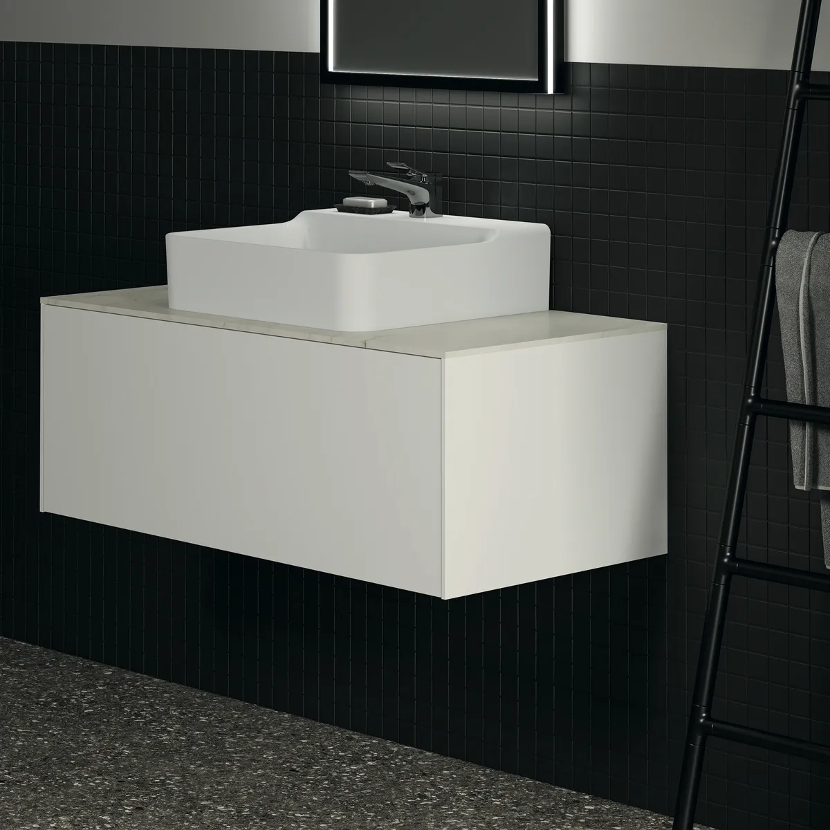 Waschtischplatte Conca, aus Keramik, 1002x505x6mm, Marmor Noir Desir