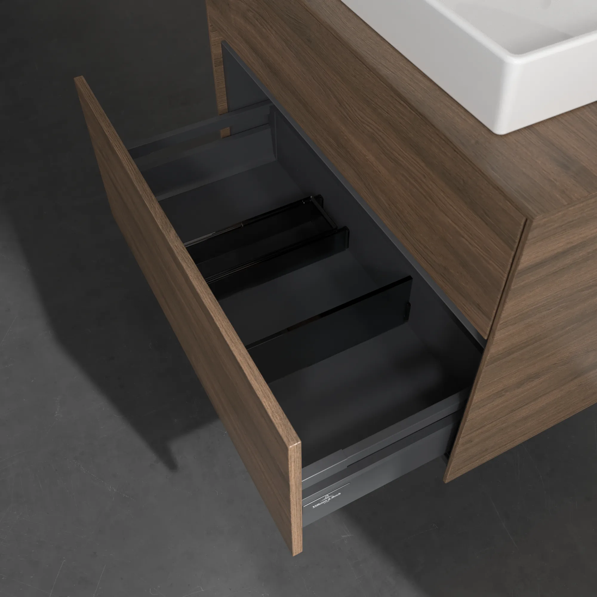 Villeroy & Boch Waschbeckenunterschrank Collaro Arizona Oak, 800x548x500 mm, Eckig mit SoftClosing und integrierten Aluminiumgriffen Villeroy & Boch Waschbeckenunterschrank Collaro Arizona Oak, 800x548x500 mm, Eckig mit SoftClosing und integrierten Aluminiumgriffen