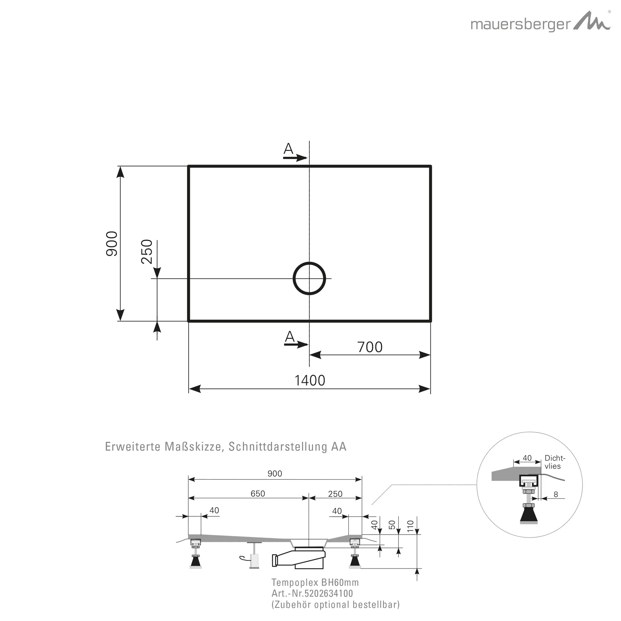 Mauersberger Acryl-Duschfläche isca 140⁄90 Mauersberger Acryl-Duschfläche isca 140⁄90