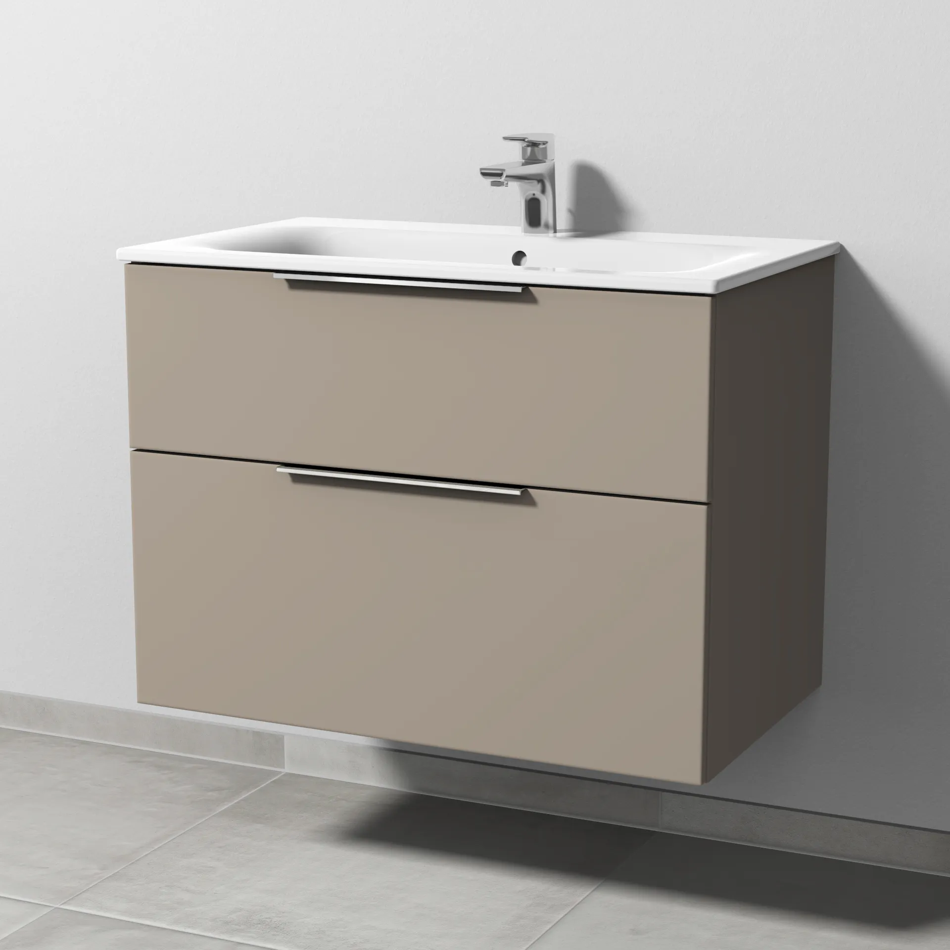 Sanipa Waschtischunterschrank „3way“ passend zu Keramik-Waschtische Renova Plan Slim von Geberit 785 × 582 × 472 mm in Sandgrau (matt)
