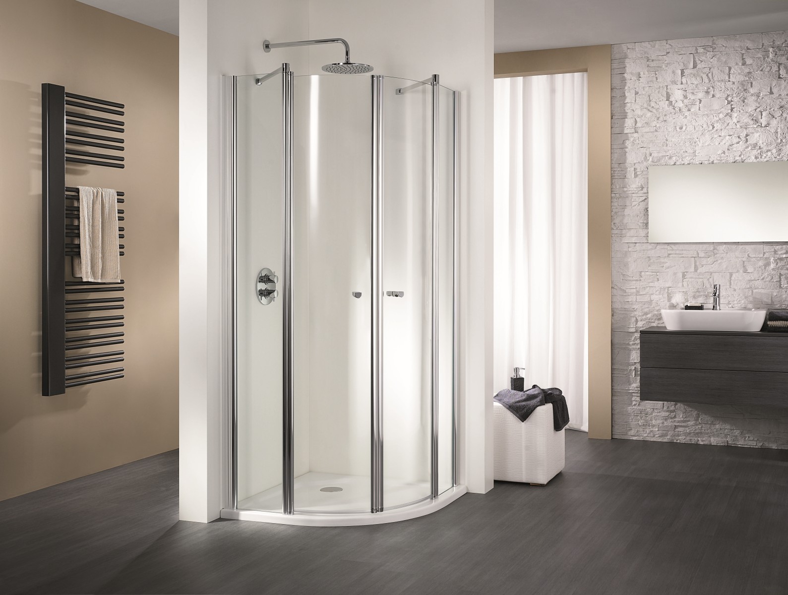 HSK teilgerahmte Runddusche pendelbar 4-teilig „Exklusiv“ Glas Mattglas, Profile Alu Silber-matt, B: 900 mm H: 2000 mm T: 750 mm HSK teilgerahmte Runddusche pendelbar 4-teilig „Exklusiv“ Glas Mattglas, Profile Alu Silber-matt, B: 900 mm H: 2000 mm T: 750 mm