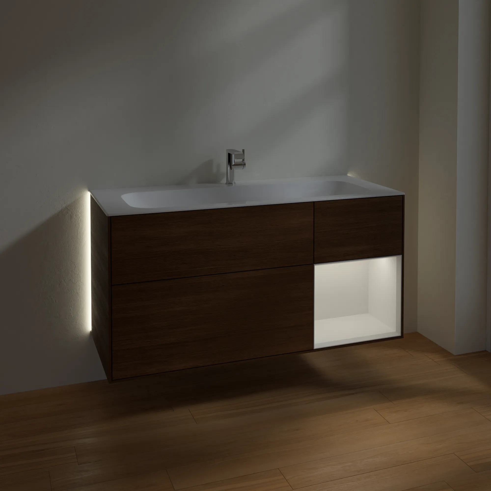 Villeroy & Boch Waschtischunterschrank „Finion“ für Schrankwaschtisch 1196 × 591 × 498 mm Walnut Veneer, für Becken mittig Villeroy & Boch Waschtischunterschrank „Finion“ für Schrankwaschtisch 1196 × 591 × 498 mm Walnut Veneer, für Becken mittig