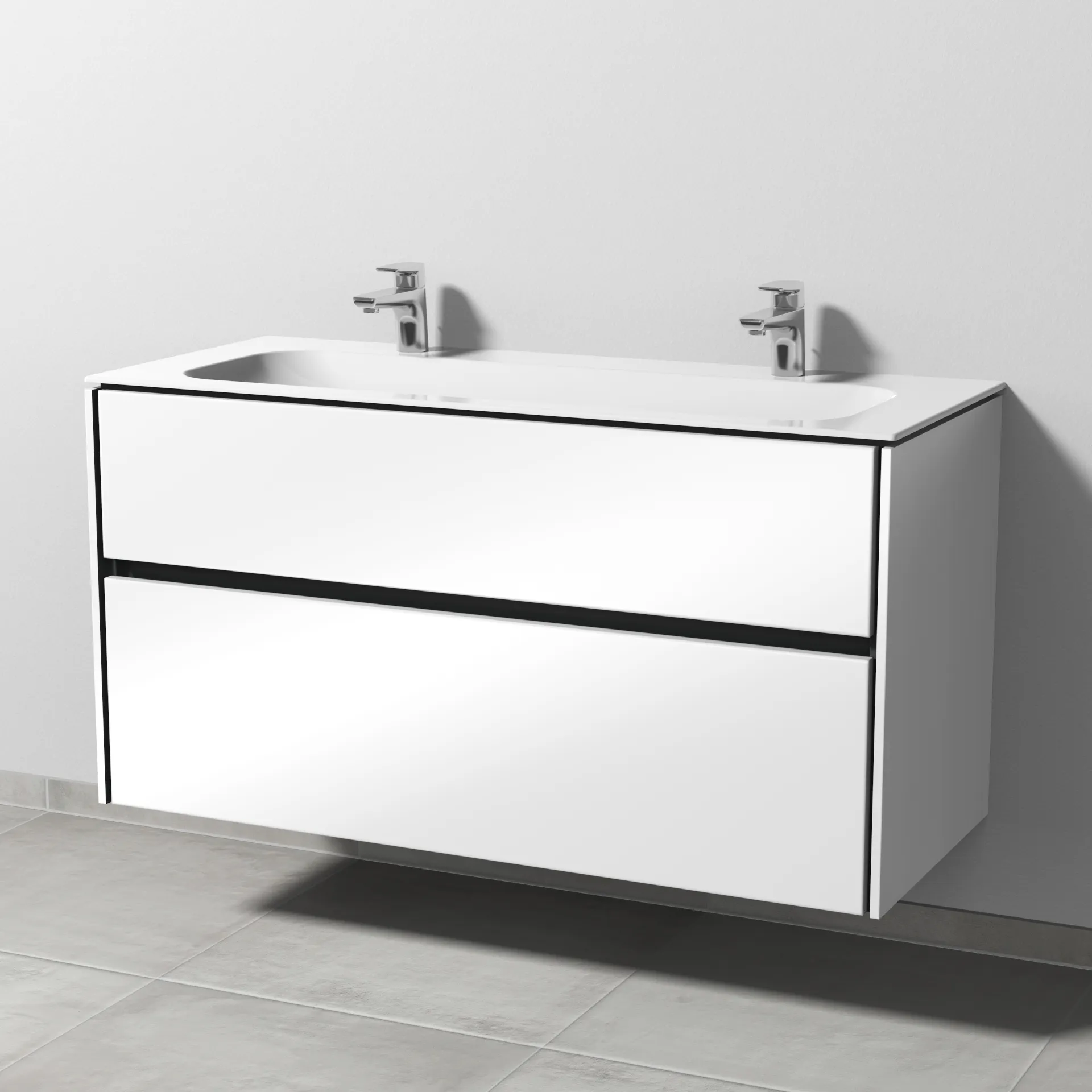 Keramik-Waschtisch-Set mit Waschtischunterschrank „Twiga“ 119 × 50 × 61 cm in Weiß (glanz), ohne Beleuchtung, mit Hahnlochbohrung Keramik-Waschtisch-Set mit Waschtischunterschrank „Twiga“ 119 × 50 × 61 cm in Weiß (glanz), ohne Beleuchtung, mit Hahnlochbohrung