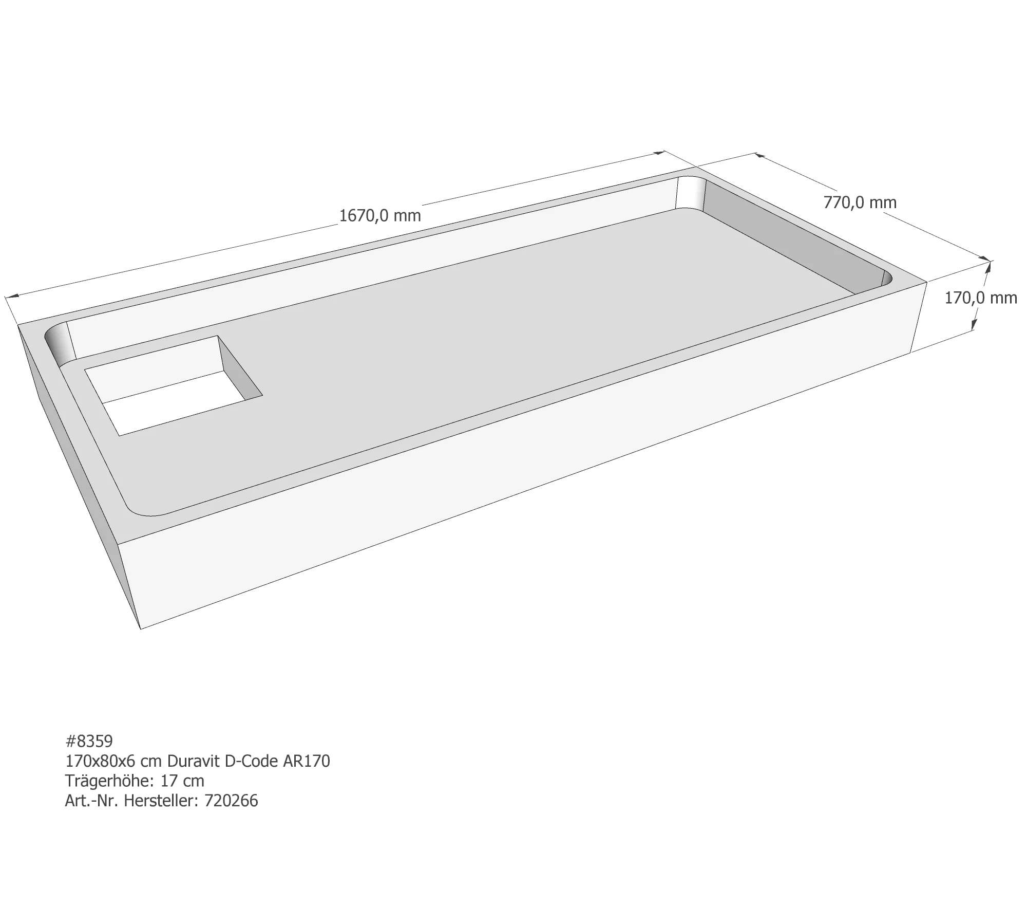 Duschwannenträger passend für Duravit D-Code 170 × 80 × 6 cm Breite: 80 cm / Länge: 170 cm Duschwannenträger passend für Duravit D-Code 170 × 80 × 6 cm Breite: 80 cm / Länge: 170 cm