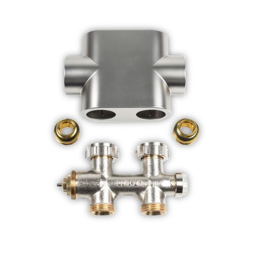 Kermi Ventilhahnblock-Set Durchgang in Edelstahl look Kermi Ventilhahnblock-Set Durchgang in Edelstahl look