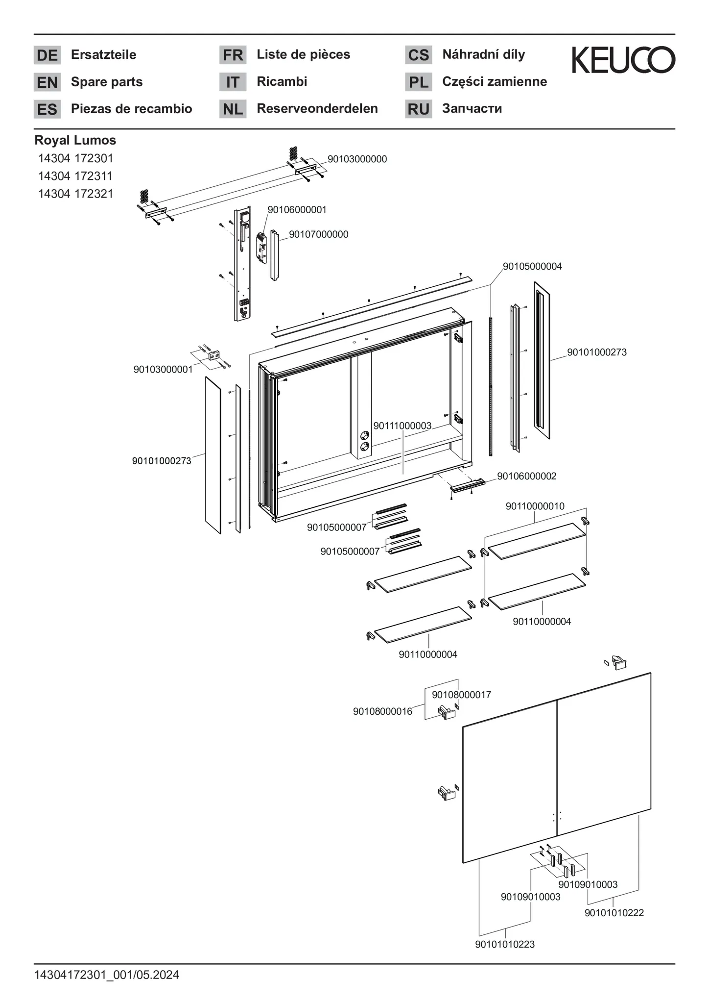 KEUCO Wandvorbau Spiegelschrank mit verdecktem Ablagefach „Royal Lumos“ in Silber (eloxiert), Aufputz, mit Steckdosen, ohne Spiegelheizung 1000 × 735 × 165 mm