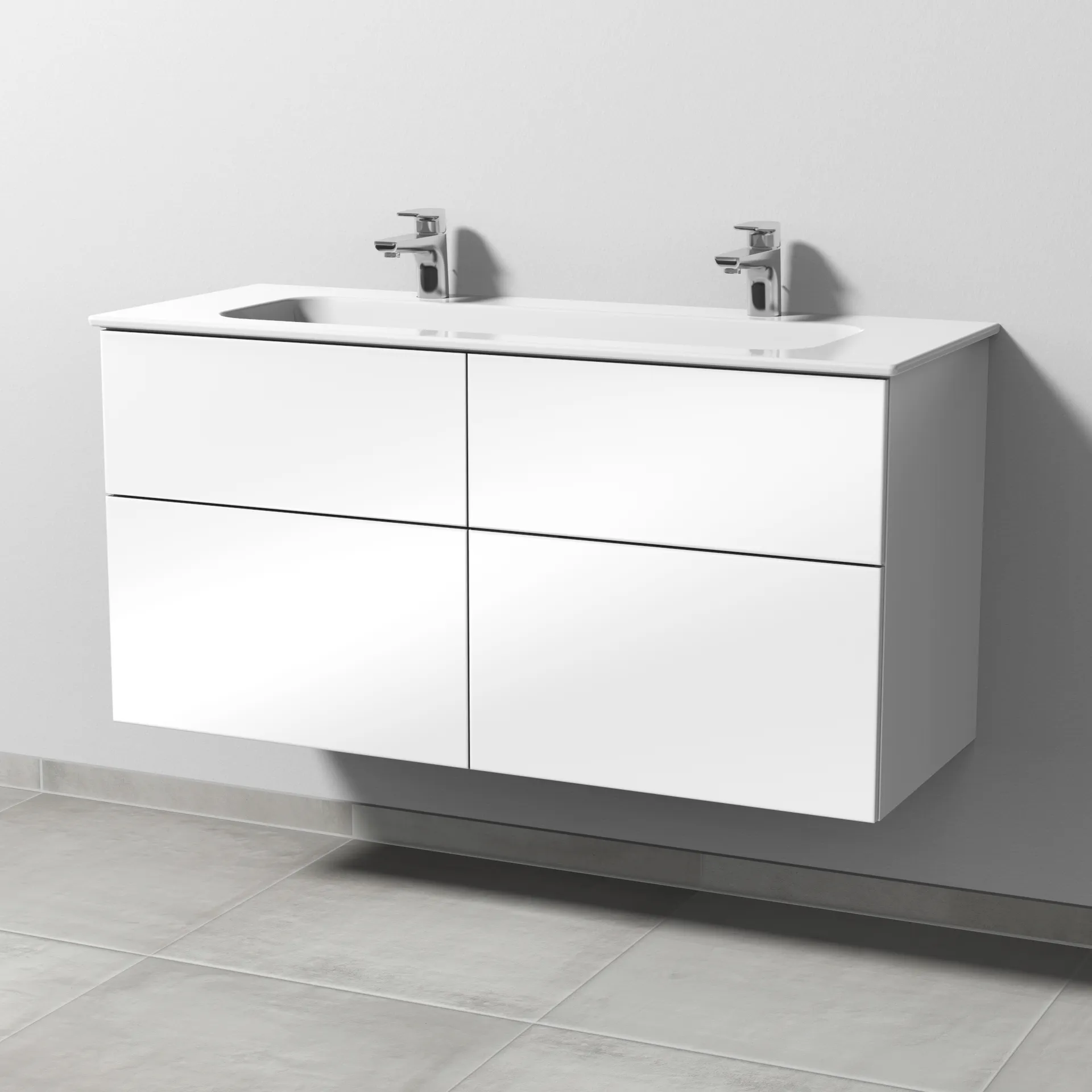 Keramik-Waschtisch-Set mit Waschtischunterschrank „3way“ 117 × 46 × 58,2 cm in Weiß (glanz), mit Hahnlochbohrung, Becken mittig