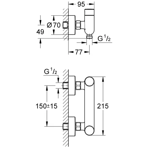 Selbstschluss-Brausebatterie Eurosmart CT 36320, mit Mischung, Wandmontage, chrom Selbstschluss-Brausebatterie Eurosmart CT 36320, mit Mischung, Wandmontage, chrom