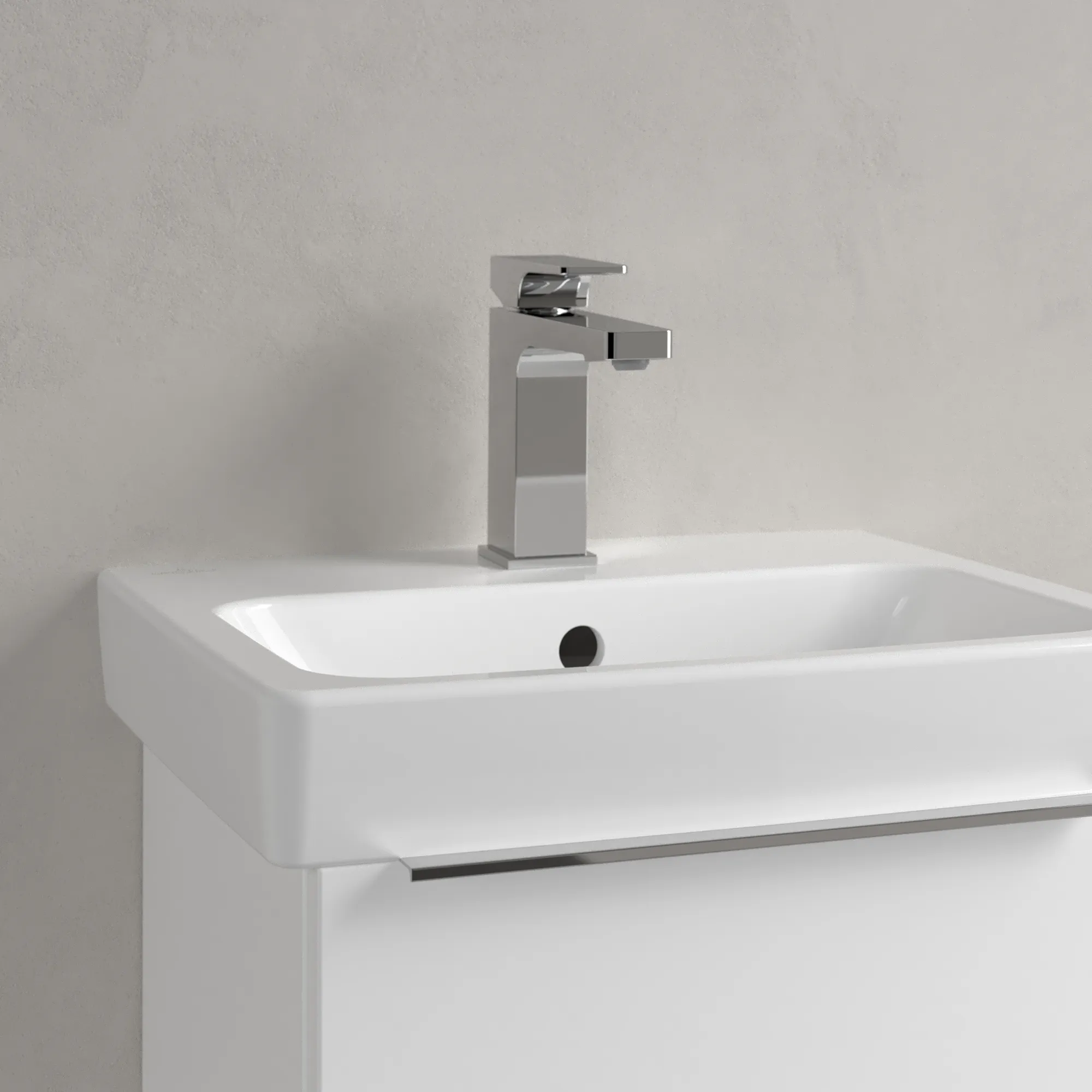 Villeroy & Boch Waschbecken „Architectura“ 450 × 365 × 150 mm, ohne Hahnlochbohrung, für Becken mittig in Weiß Alpin Villeroy & Boch Waschbecken „Architectura“ 450 × 365 × 150 mm, ohne Hahnlochbohrung, für Becken mittig in Weiß Alpin