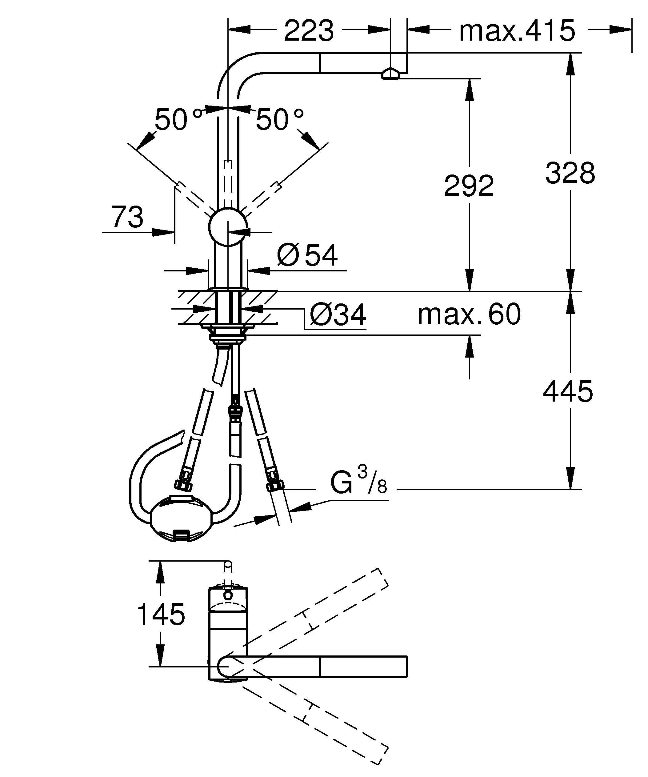 Einhand-Spültischbatterie Minta 32168, L-Auslauf, Einlochmontage, herausziehbarer Mousseurauslauf, chrom