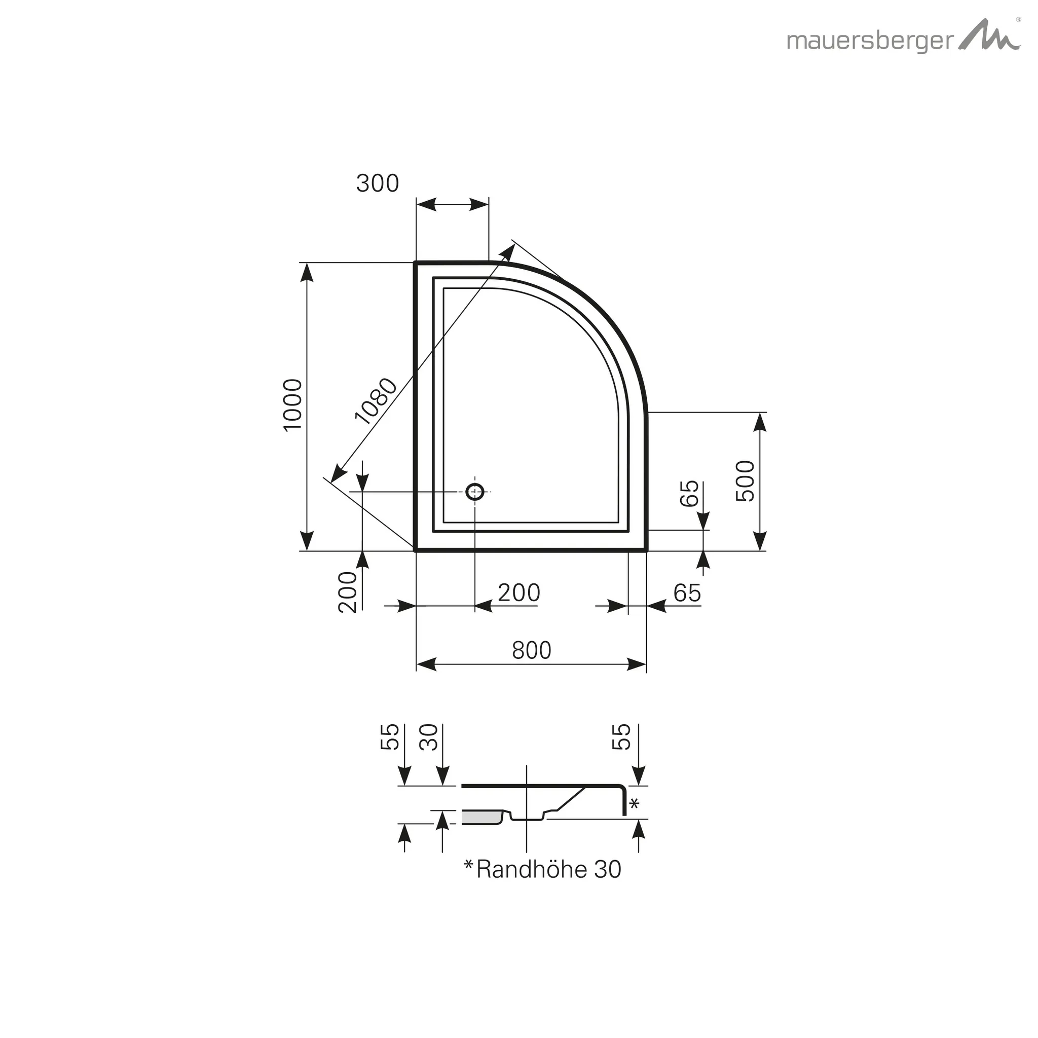 Mauersberger Acryl-Duschwanne albis 100⁄80 SF rechts, 1000x800x55, rein-weiß Mauersberger Acryl-Duschwanne albis 100⁄80 SF rechts, 1000x800x55, rein-weiß