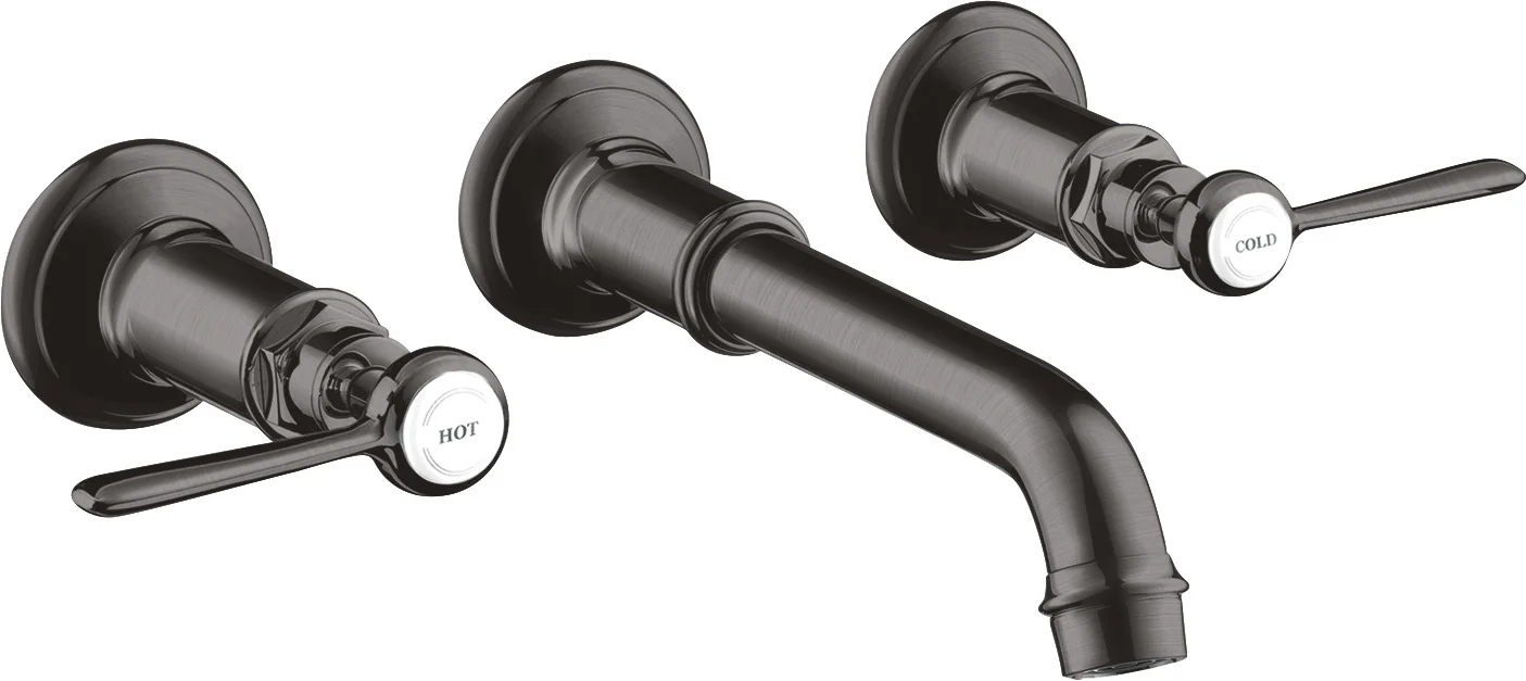 Hansgrohe AXOR Montreux 3-Loch Waschtischarmatur Unterputz Wandmontage, Hebelgriff, Brushed Black Chrome, Ausladung 225 mm, Normalstrahl, max. Durchfluss 5 l/min