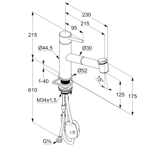 Kludi STEEL Spültisch-Einhandmischer m. Geschirrbrause edelstahl gebürstet